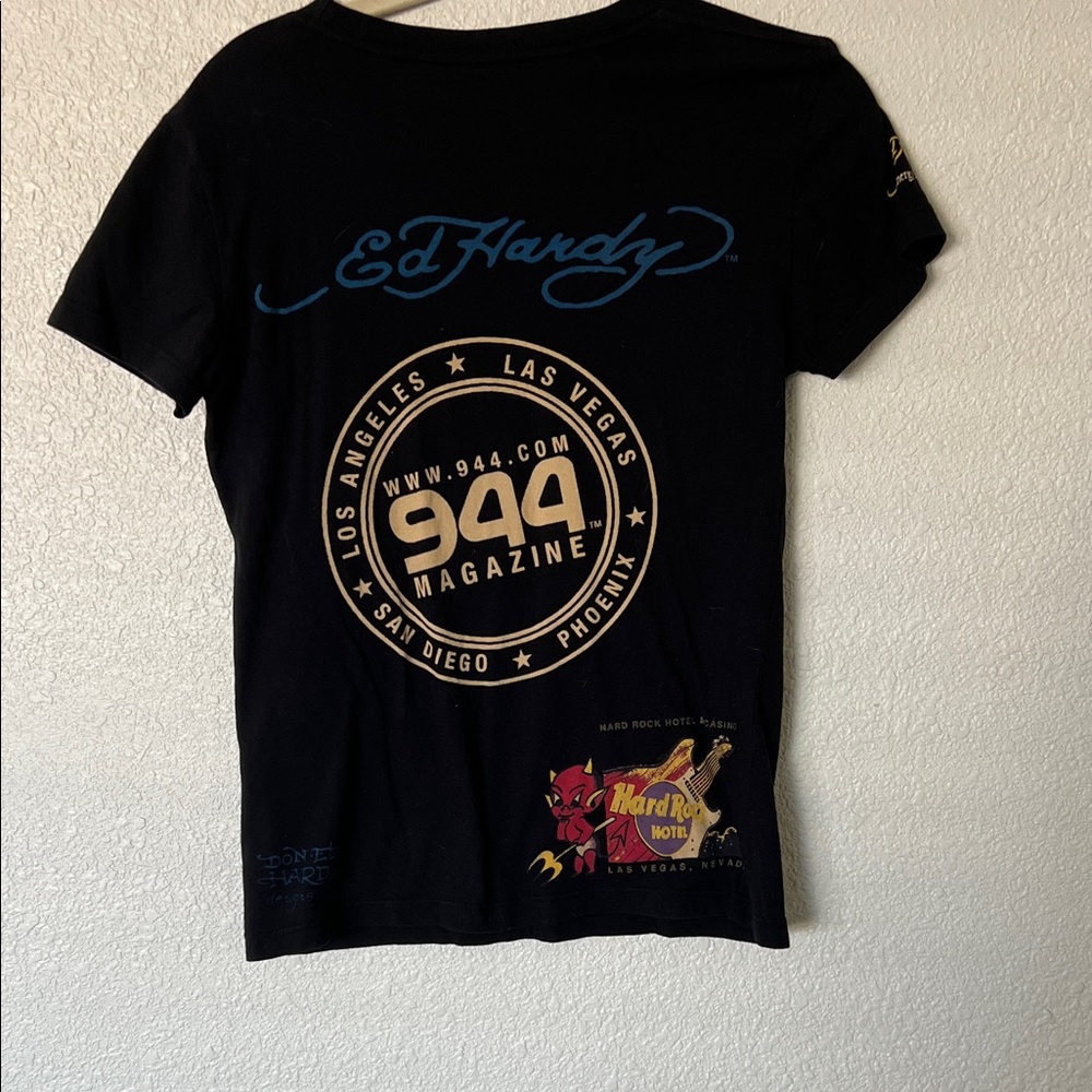 Ed Hardy Black Graphic T-Shirt. Front and back.Hard Rock in Vegas is gone now - Picture 3 of 8